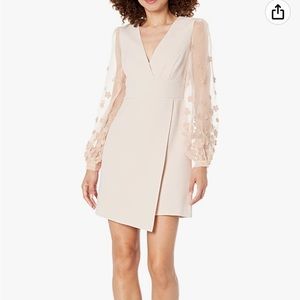 Illusion Sheer Floral Sleeve Minidress - PEACH/NUDE